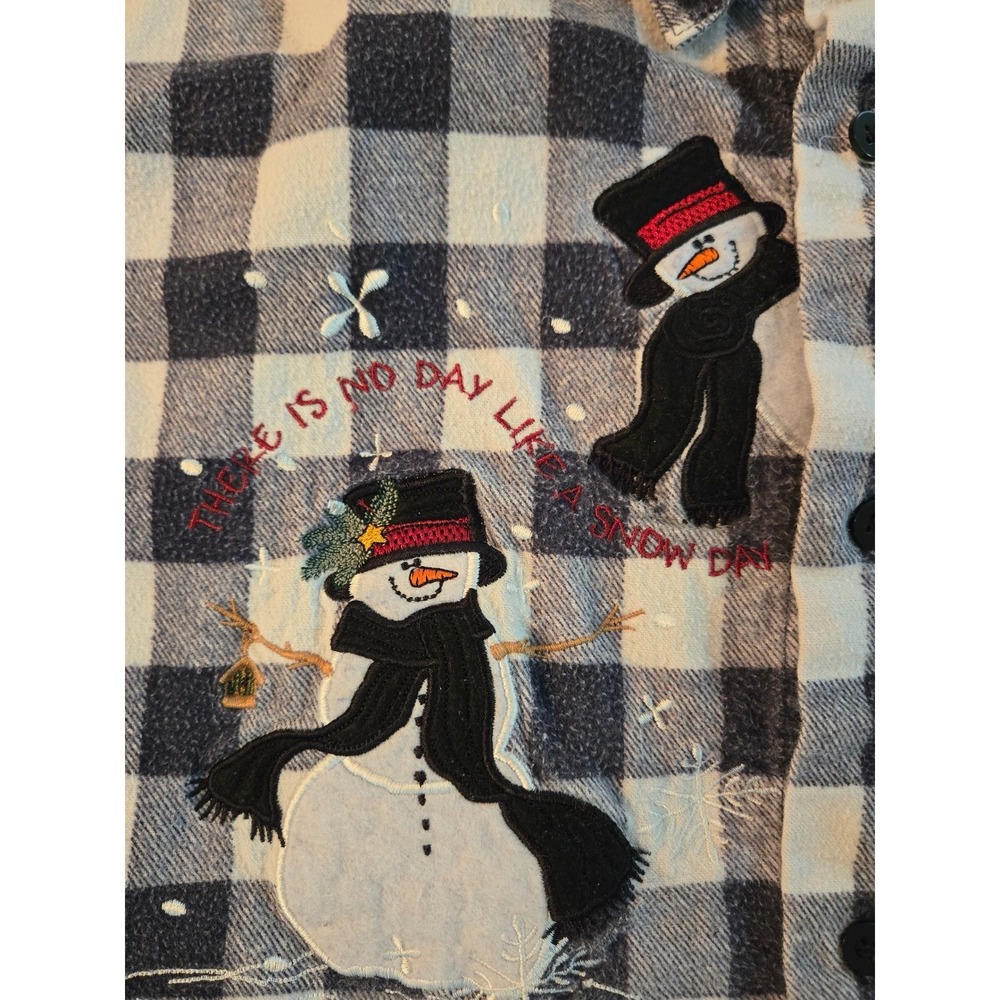 Lighthouse Apparel Women's Plaid Snowman‎ Graphic Button Up Shirt Size Large - Picture 2 of 7